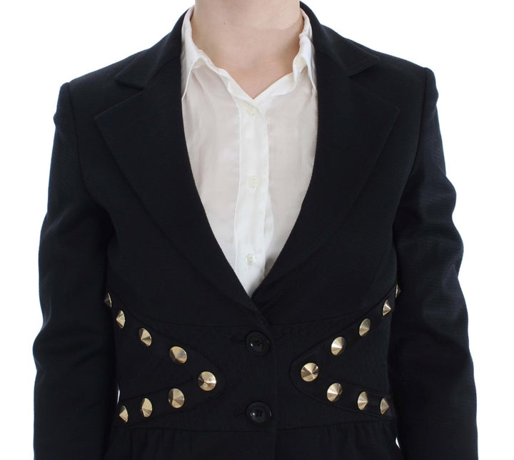 Schwarzer Baumwoll-Stretch-Blazer mit goldenen Nieten