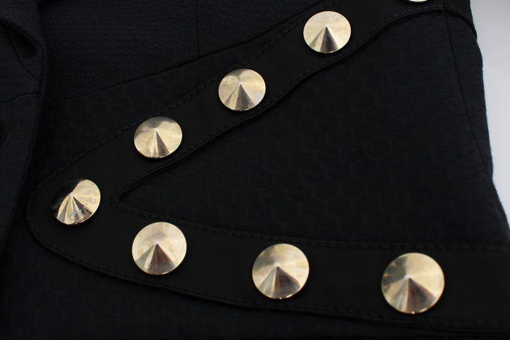 Schwarzer Baumwoll-Stretch-Blazer mit goldenen Nieten