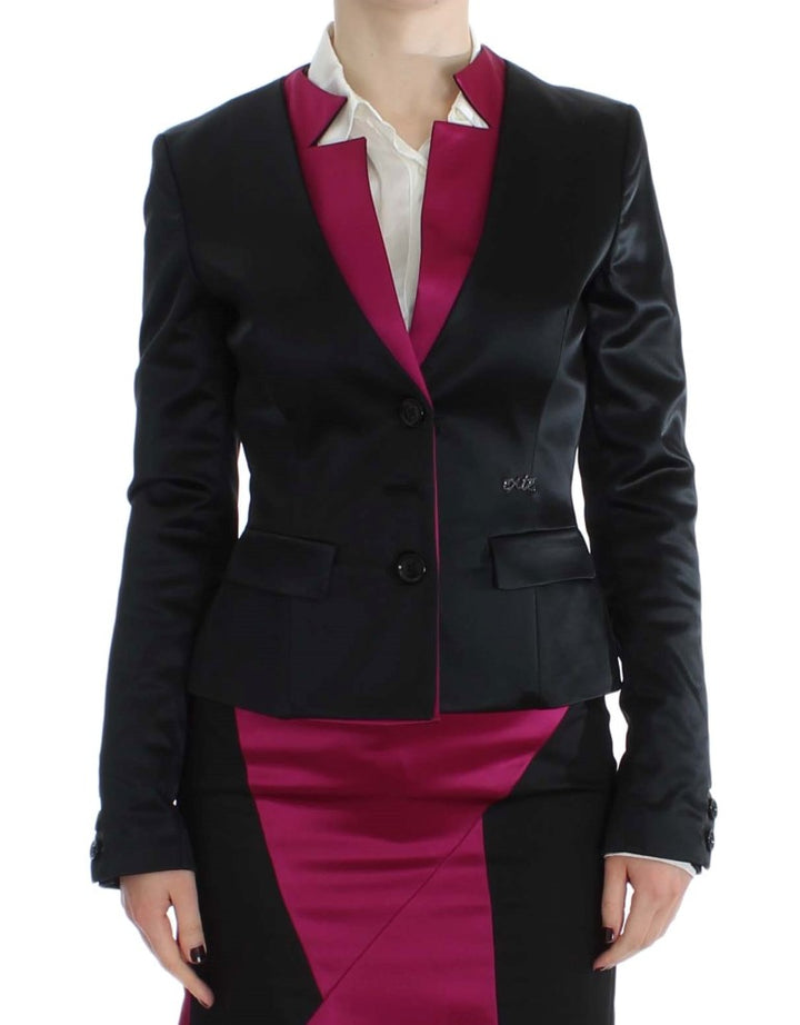 Schwarz-Rosa Stretch Blazer Jacke
