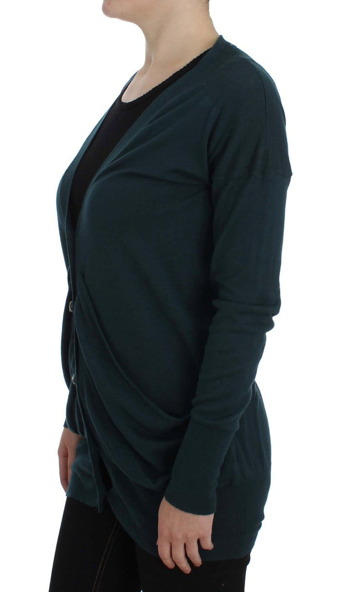 Grüner Strickjacken-Pullover mit Knöpfen