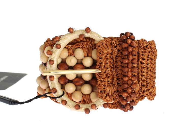 Brauner Raffia Holz Perlen breiter Taillengürtel