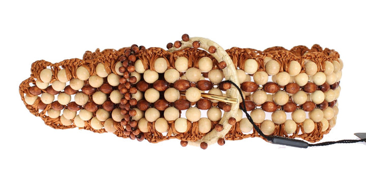 Brauner Raffia Holz Perlen breiter Taillengürtel