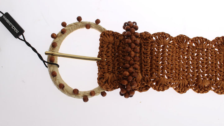 Brauner Raffia Holz Perlen breiter Taillengürtel
