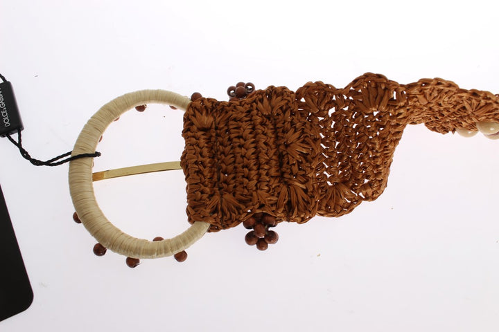 Brauner Raffia Holz Perlen breiter Taillengürtel