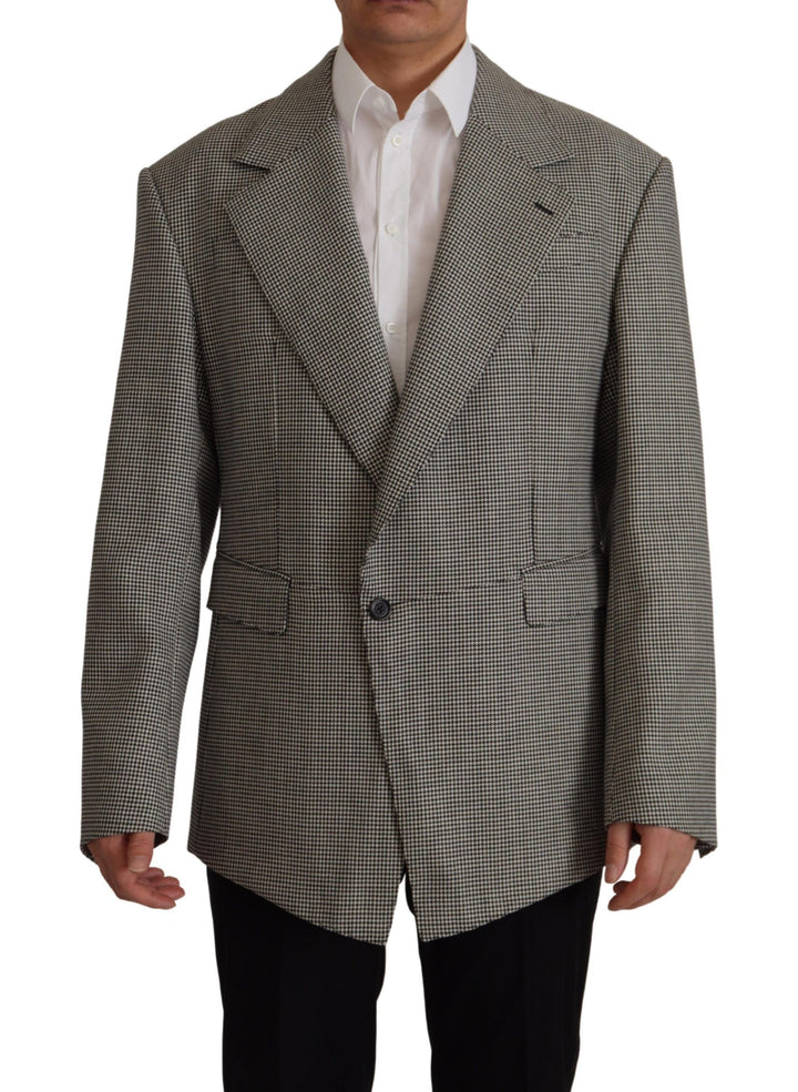 Elegant grey checked wool blazer