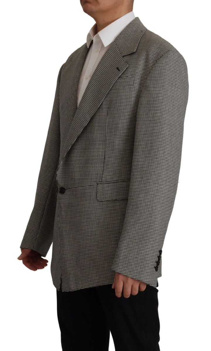 Elegant grey checked wool blazer