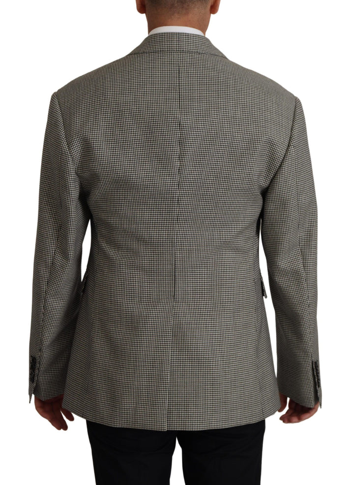 Elegant grey checked wool blazer