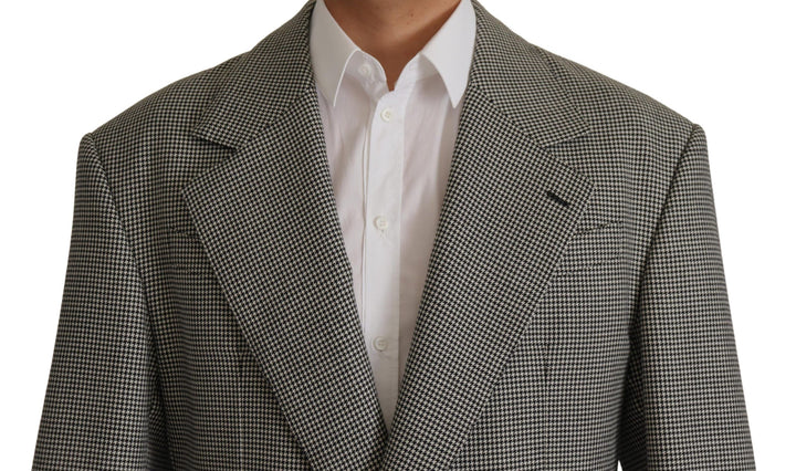 Elegant grey checked wool blazer