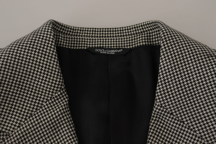 Elegant grey checked wool blazer
