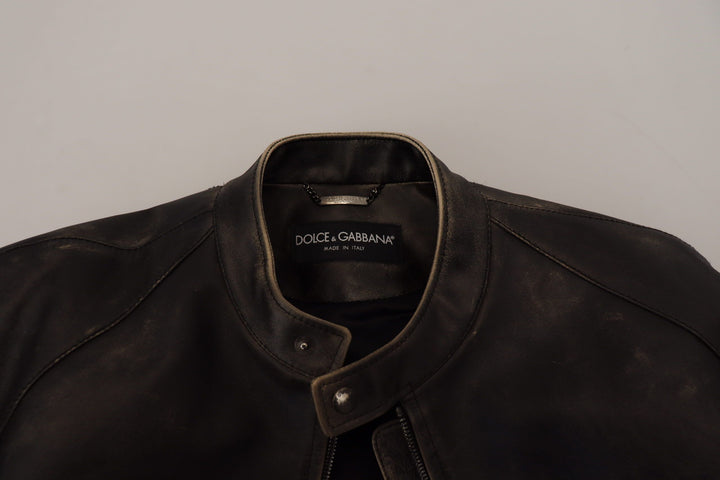 Elegant black leather jacket with silver details