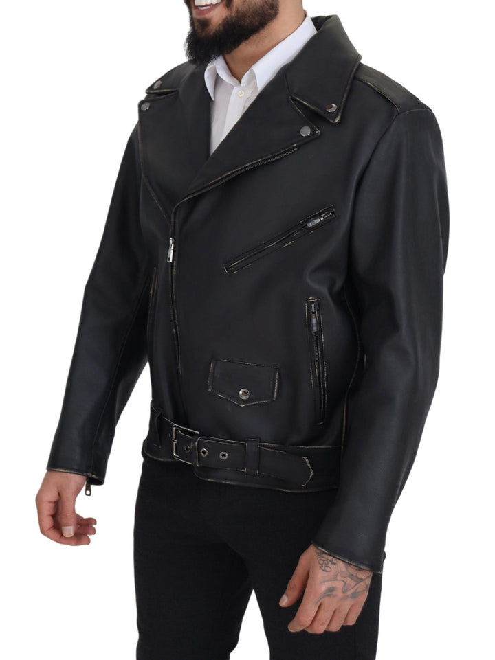 Elegant black leather biker jacket