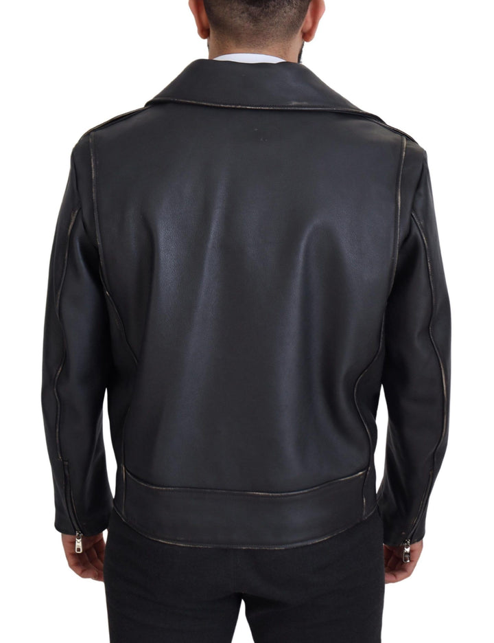 Elegant black leather biker jacket