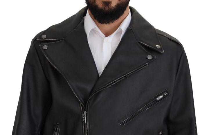 Elegant black leather biker jacket