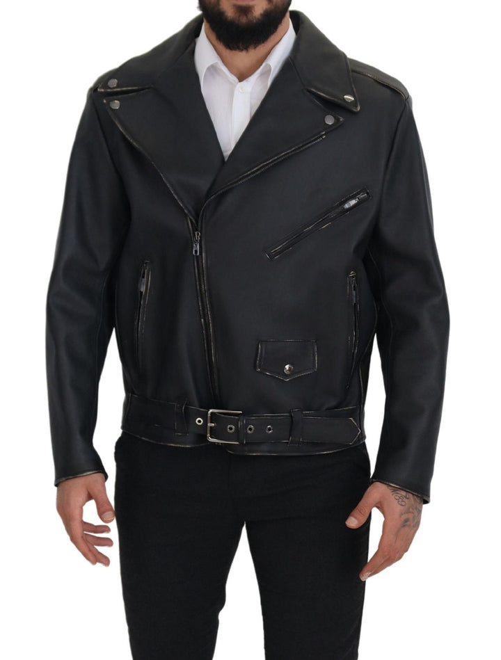 Elegant black leather biker jacket