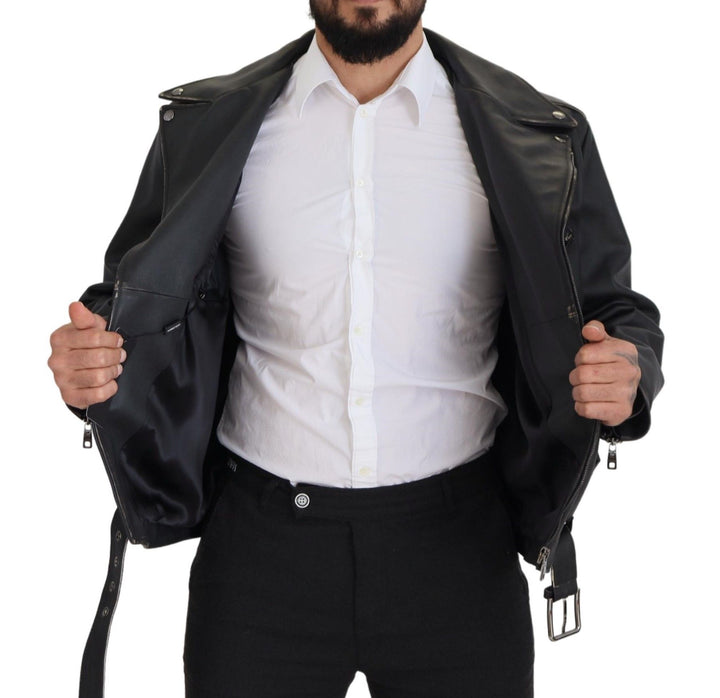 Elegant black leather biker jacket