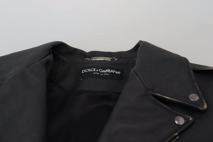 Elegant black leather biker jacket