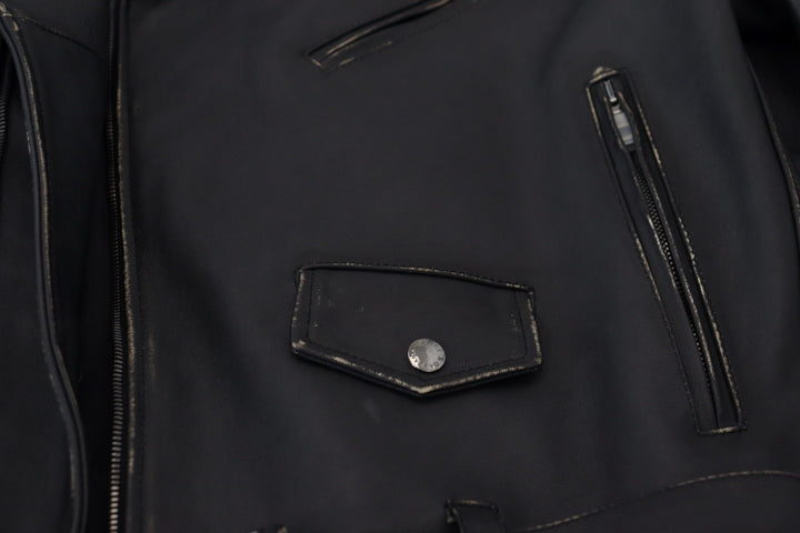 Elegant black leather biker jacket