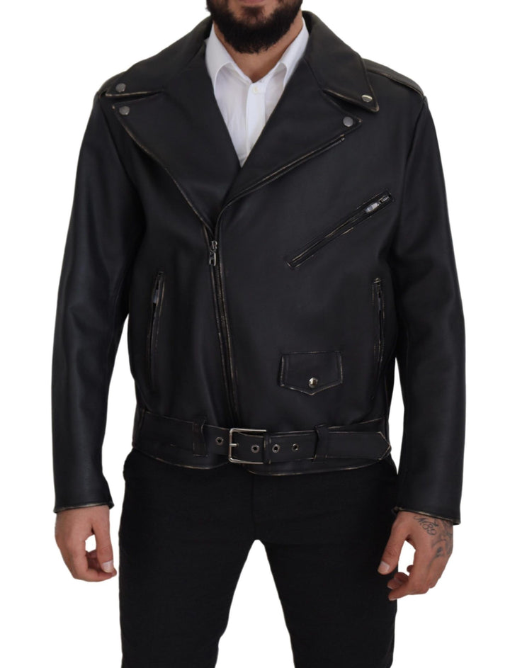 Elegant black leather biker jacket