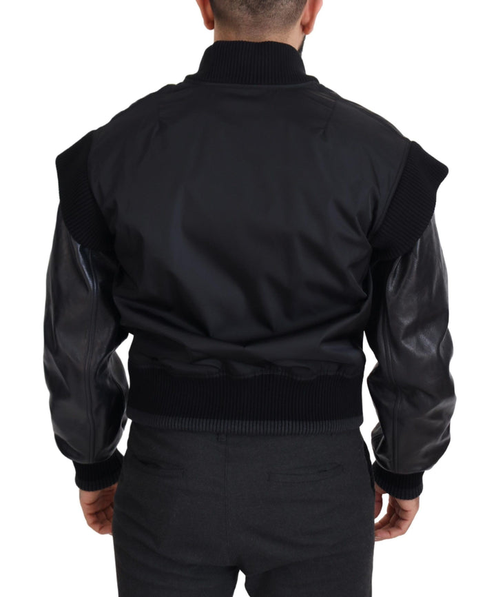 Elegant black bomber jacket with crystal embellishments