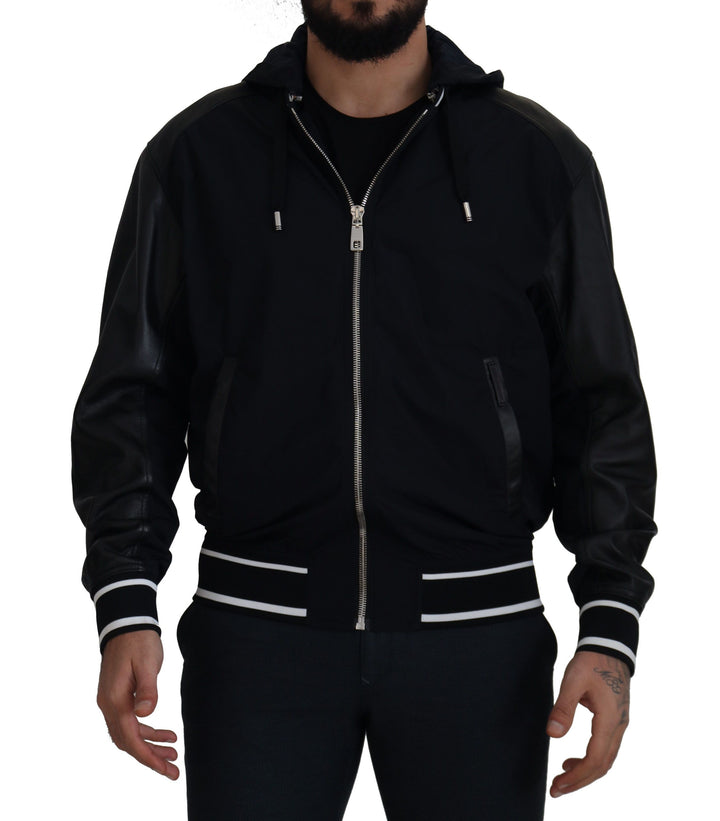 Elegant black bomber blouson jacket