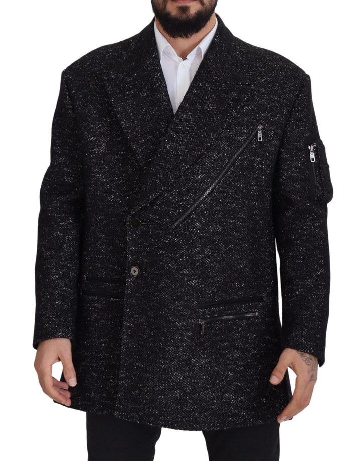 Elegant patterned double-breasted wool jacket