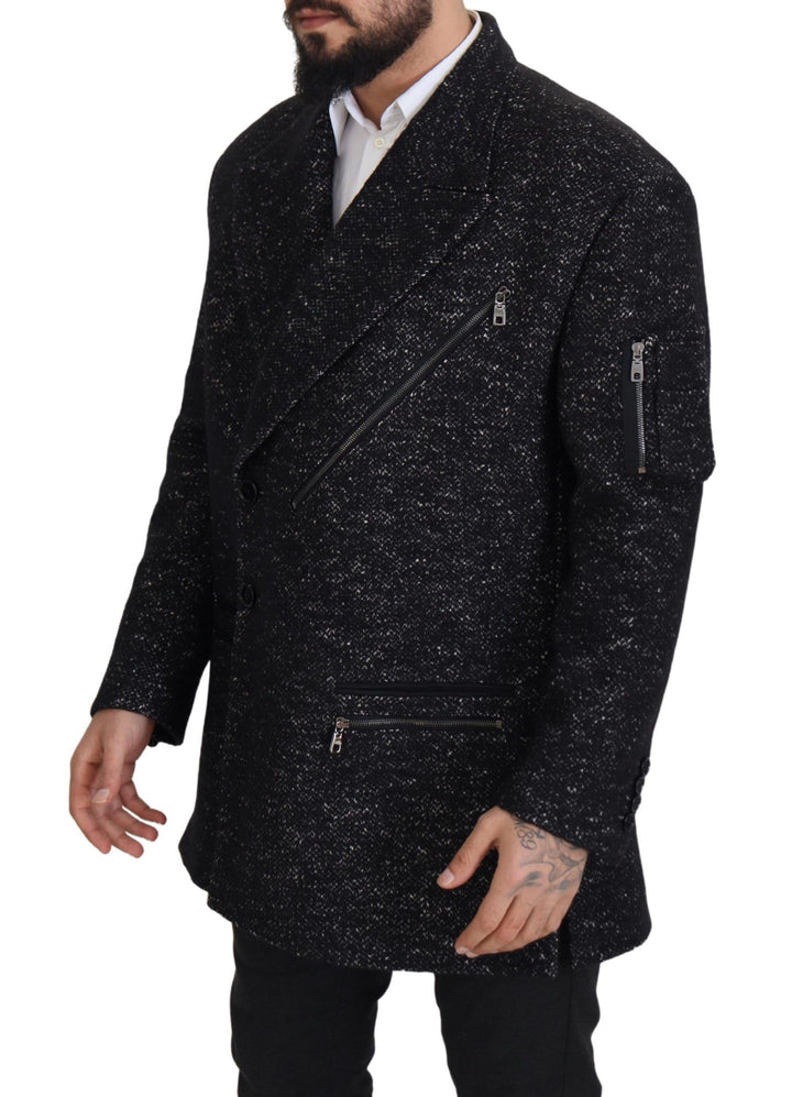 Elegant patterned double-breasted wool jacket
