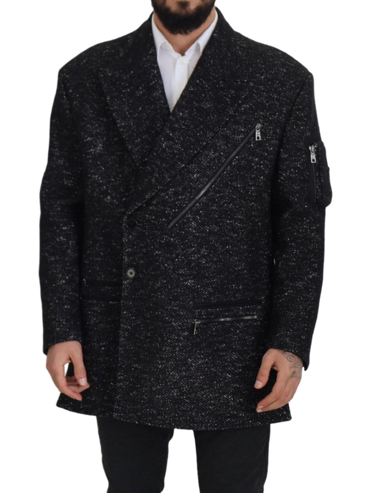 Elegant patterned double-breasted wool jacket