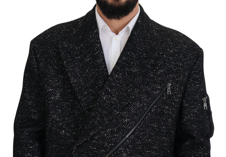 Elegant patterned double-breasted wool jacket