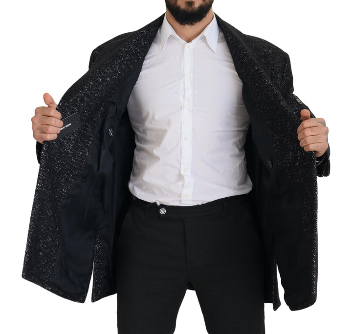 Elegant patterned double-breasted wool jacket