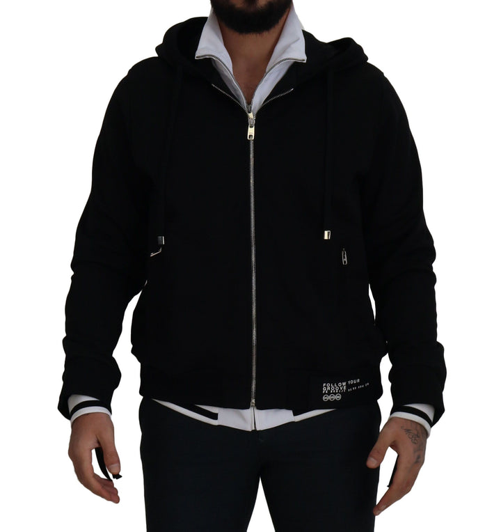 Schwarze Polyester Jacke mit Kapuze und durchgehendem Reißverschluss