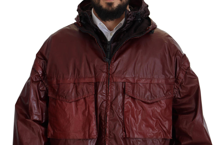 Bordeauxfarbene Baumwolljacke mit Kapuze und Reißverschluss