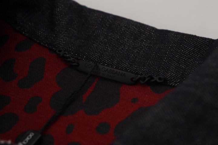 Schwarze Baumwoll-Denimjacke mit Knopfleiste