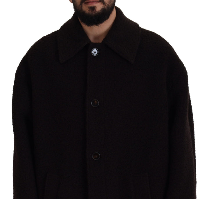 Schwarzer Alpaka Button Down Trenchcoat Jacke