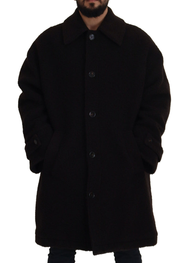 Schwarzer Alpaka Button Down Trenchcoat Jacke