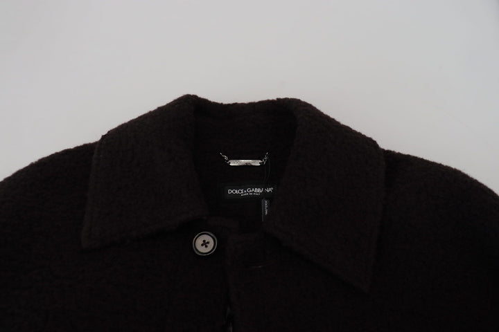 Schwarzer Alpaka Button Down Trenchcoat Jacke