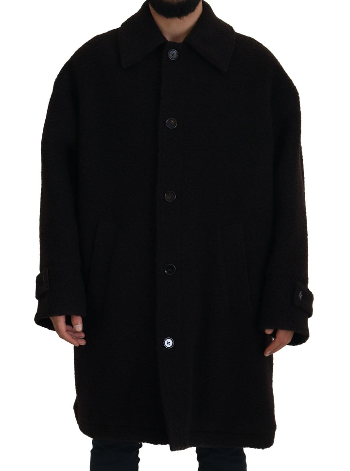 Schwarzer Alpaka Button Down Trenchcoat Jacke