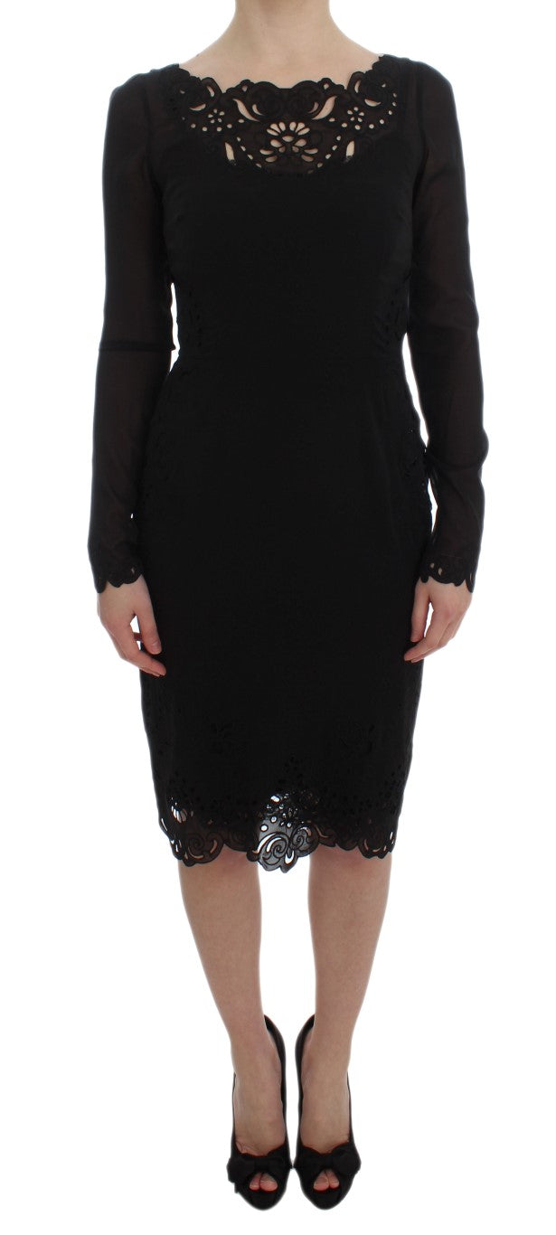 Elegant black sheath dress made of floral lace