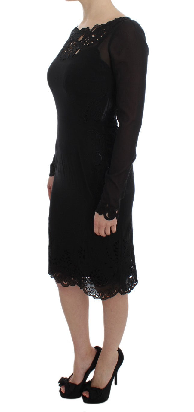 Elegant black sheath dress made of floral lace