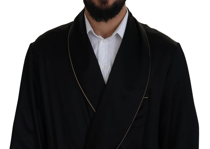 Elegant long coat made of black silk