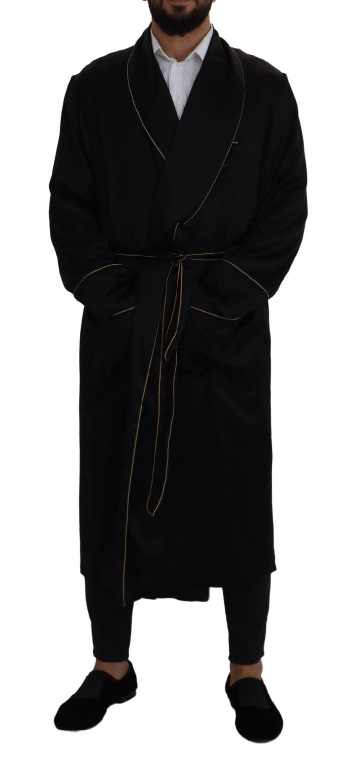 Elegant long coat made of black silk