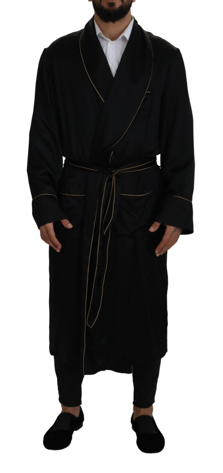 Elegant long coat made of black silk