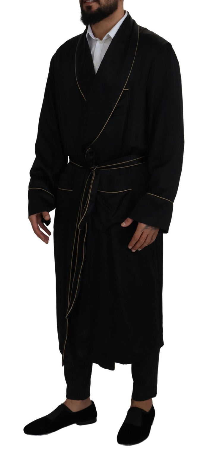 Elegant long coat made of black silk