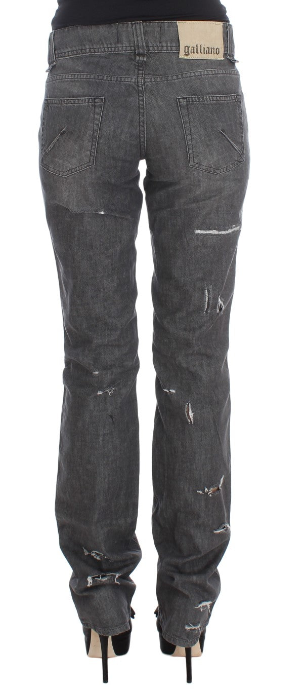 Graue Baumwollwaschung Zerrissene Straight Fit Jeans