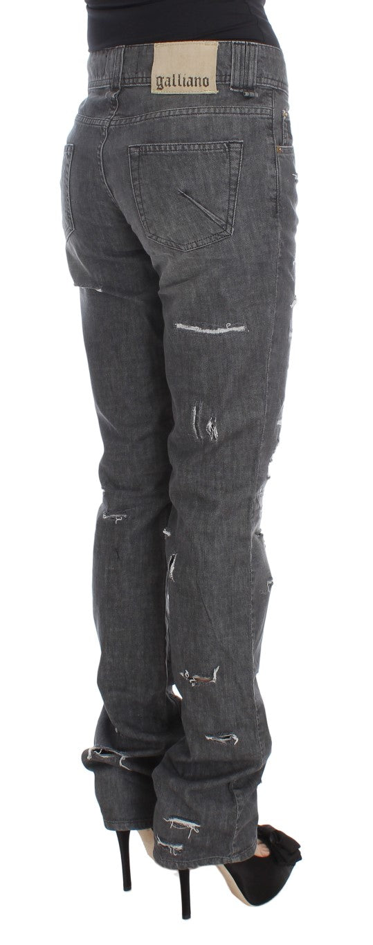 Graue Baumwollwaschung Zerrissene Straight Fit Jeans