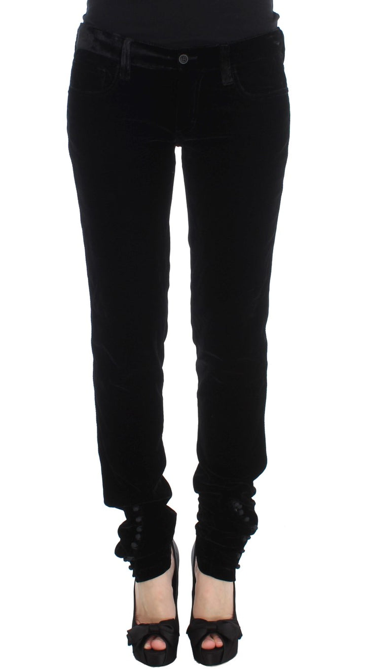 Schwarze Slim Fit-Hose aus Viskosemischung und Samt