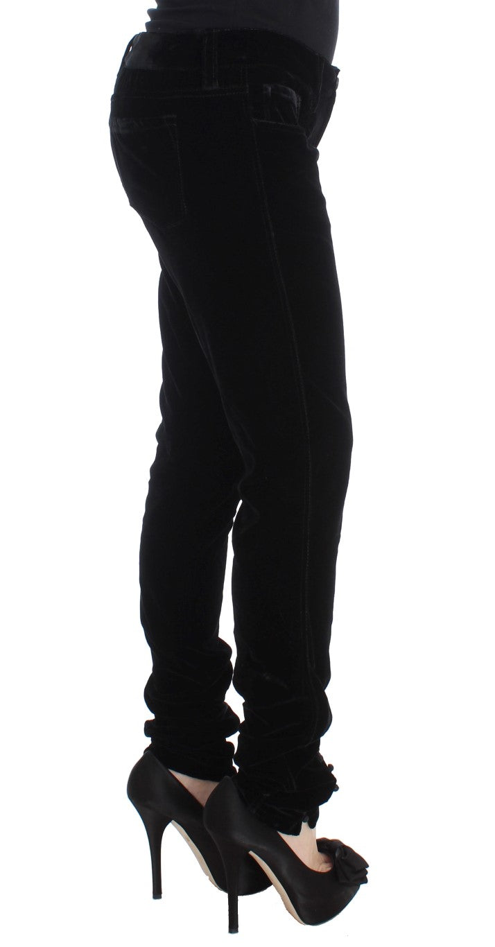 Schwarze Slim Fit-Hose aus Viskosemischung und Samt
