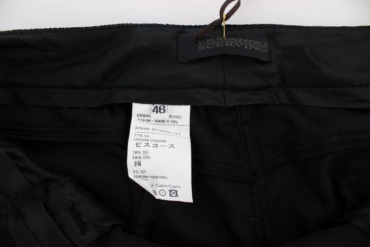 Schwarze Slim Fit-Hose aus Viskosemischung und Samt