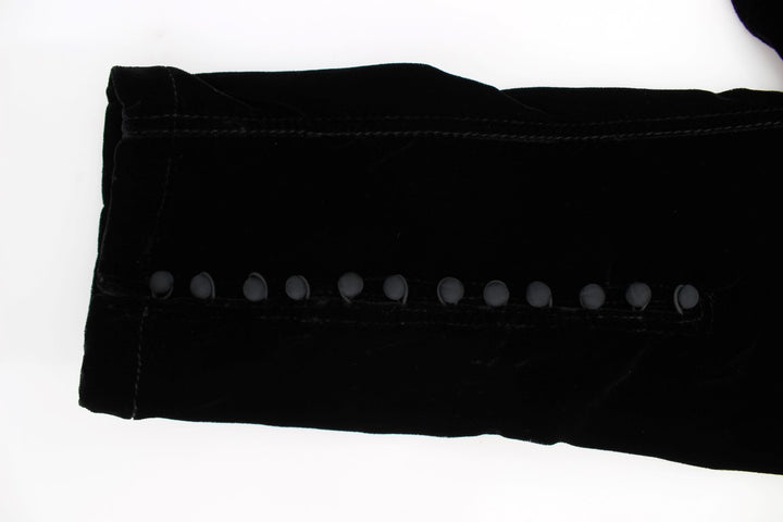 Schwarze Slim Fit-Hose aus Viskosemischung und Samt