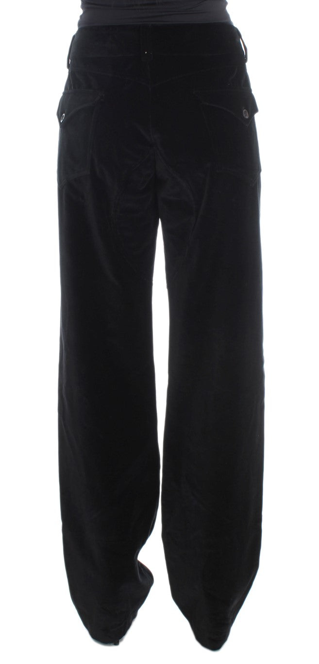 Schwarze Samt-Baumwoll-Hose mit geraden Beinen