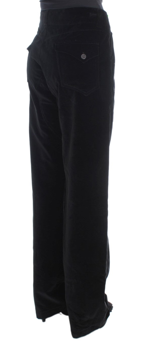 Schwarze Samt-Baumwoll-Hose mit geraden Beinen